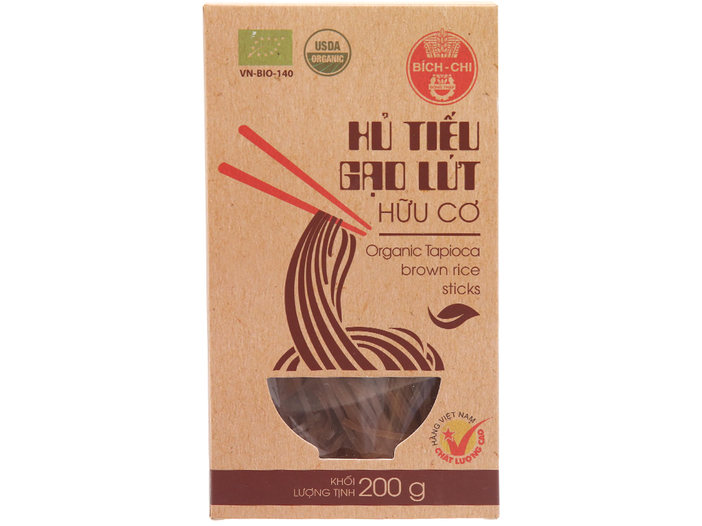 Hủ tiếu gạo lứt hữu cơ Bích Chi hộp 200g